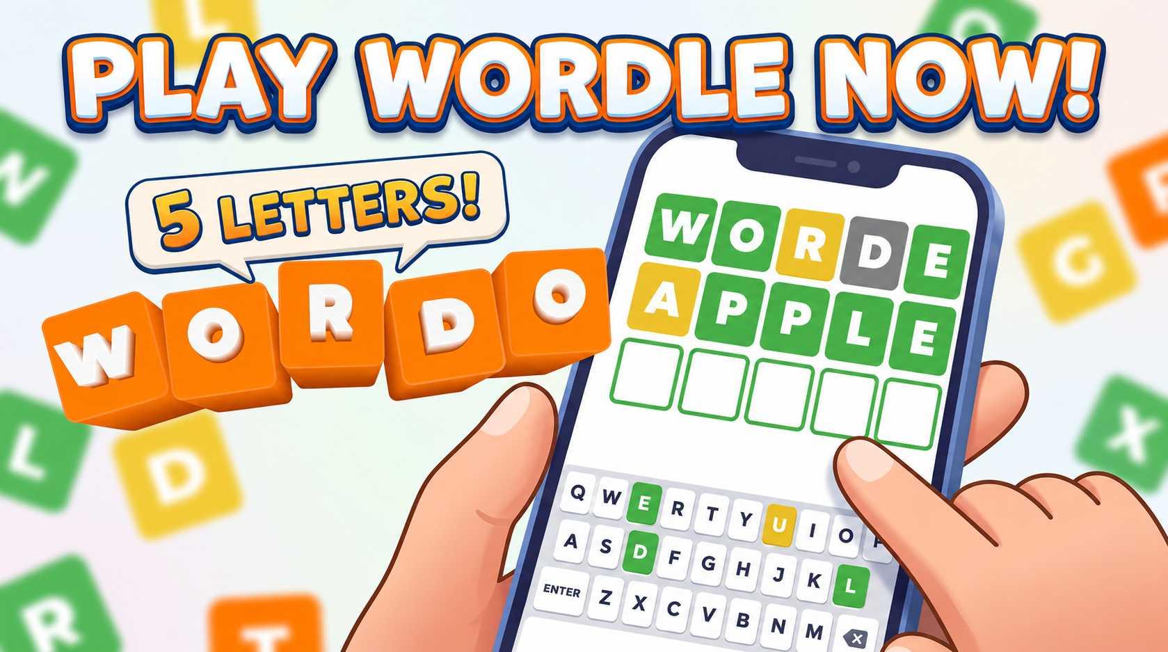 Wordle — a phone showing a five-letter word grid and letter keyboard